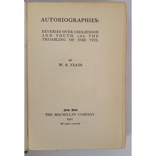 203 - W.B. Yeats. Autobiographies. 1927. 1st New York edition. Illustrated by Jack B. Yeats (Colour plate)... 