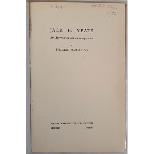 214 - Jack B. Yeats. An Appreciation and an Interpretation YEATS Jack Butler.; MacGREEVY Thomas. Publicati... 