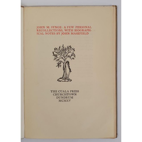 288 - JOHN M SYNGE, A FEW PERSONAL RECOLLECTIONS, WITH BIOGRAPHICAL NOTES BY JOHN MASEFIELD. 1st edition c... 