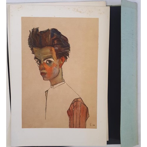 400 - Egon Schiele as a draftsman. (folder with booklet + 15 picture panels) plus collections of coloured ... 