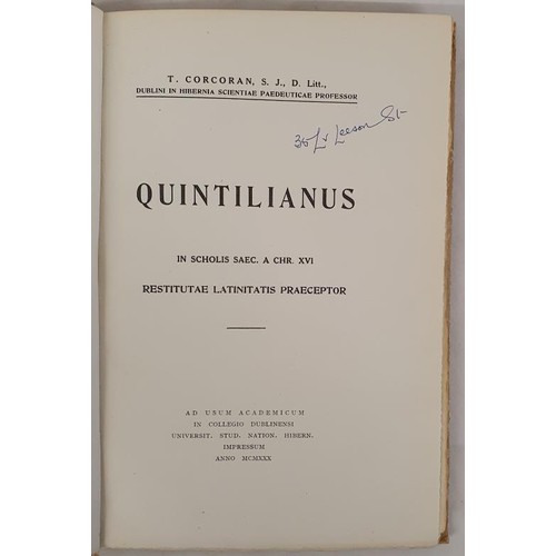 458 - Quintilianus in scholis saec. a Chr. XVI restitutae Latinitatis praecepto. T Corcoran, Dublin in Hib... 