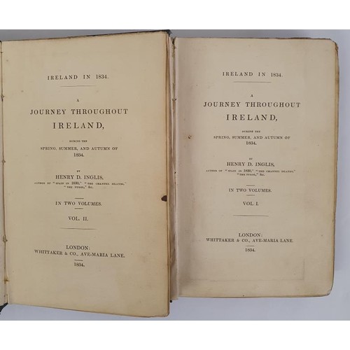 483 - Henry D. Inglis. A Tour Throughout Ireland. 1834. 1st. 2 volumes Folding maps. original green cloth.