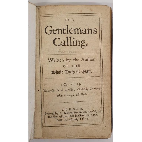 500 - (Richard Allstree) The Gentleman's Calling. Written by the author of The Whole Duty of Man. 1679. Fi... 