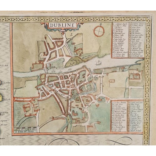 507 - Rare John Speed Map of The Countie of Leinster with the City of Dublin dated 1610 n very fine contem... 