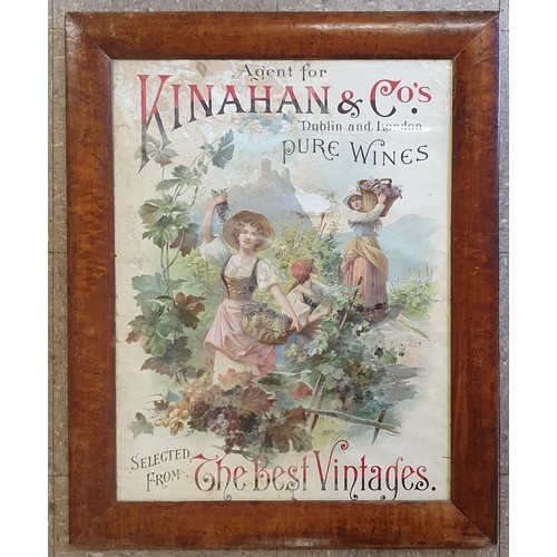11 - Kinahan's of Dublin and London Pure Wines Original Victorian Advertising Sign, c.22in x 28in