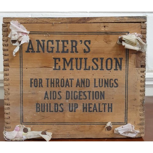 13 - Vintage Wooden Crate - Angier's Emulsion, For Throat and Lungs, Aids Digestion, Builds Up Health. Fa... 