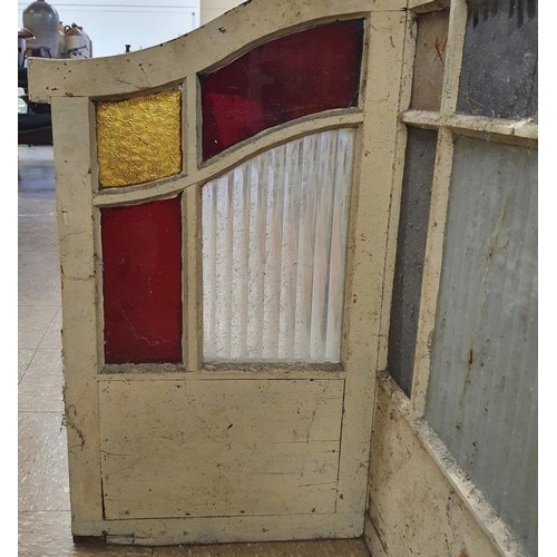 23 - Original Painted Pine and Multi-Coloured Glass Panel, Shop Privacy Section for a Counter Top, c.39.5... 