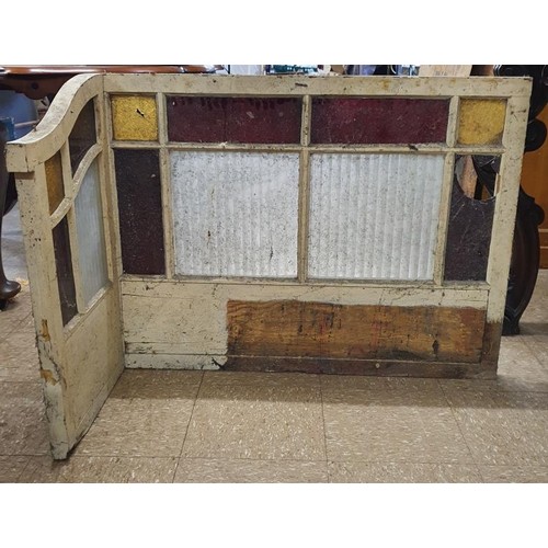 23 - Original Painted Pine and Multi-Coloured Glass Panel, Shop Privacy Section for a Counter Top, c.39.5... 