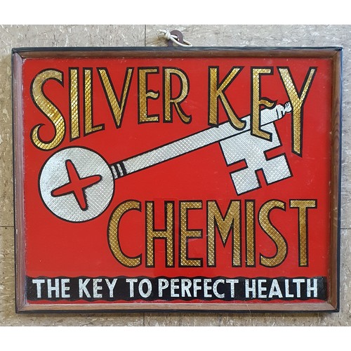 26 - Silver Key Chemist The Key To Perfect Health Original Advertising Sign, reverse painted on glass, 17... 