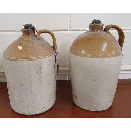 27 - Two Large 2 Gallon Stoneware Whiskey Flagons with Handles (2)