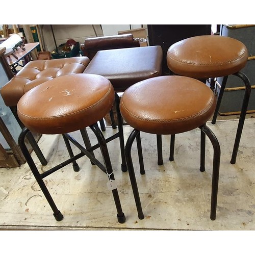 54 - A Collection of Vintage Metal Frame Bar Stools, 7 tall and 5 short.