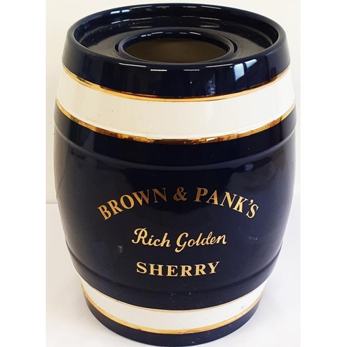 61 - Brown and Panks Rich Golden Sherry Vintage Ceramic Advertising Barrel, c.12in tall