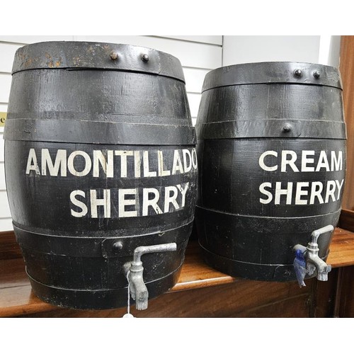 67 - Amontillado Sherry Barrel and a Cream Sherry Barrel, both barrels c.14in tall with original taps