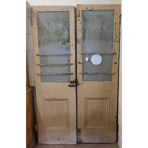 93 - Original Pair of Front Double Doors for Billy Martin's Pub, complete with security bars, hinges and ... 