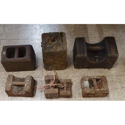 130 - Collection of Seven Victorian metal weights, heaviest 56Lbs