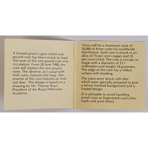 188 - Ireland 1990 Cupro-Nickel Proof One Punt/Pound &pound;1 Coin, in original Central Bank of Ireland Bo... 