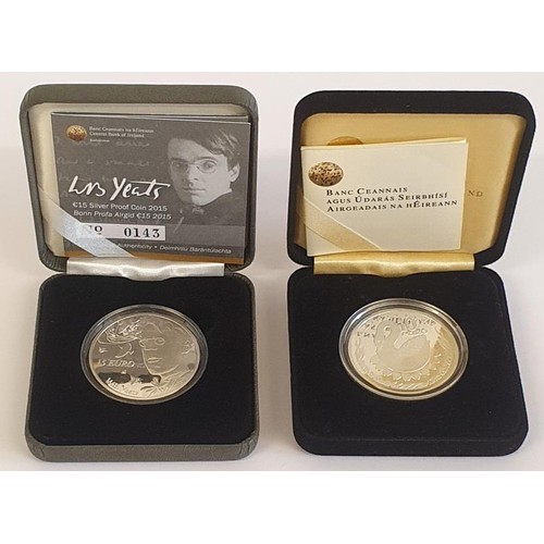 191 - Ireland: 2015 &euro;15 Silver Proof Coin - W B Yeats. Ltd Edit No. 143 of 8,000; and 2004 &euro;10 C... 