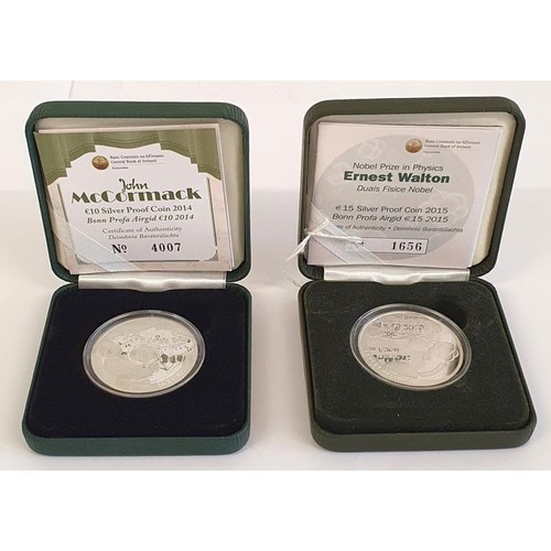 192 - Ireland: 2014 &euro;10 Silver Proof Coin - John McCormack, Limited Edition no. 4007 of 8000; 2015 &e... 