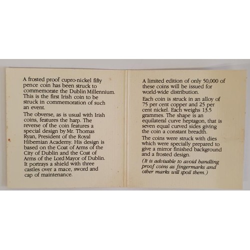 193 - Ireland - 1988 Cupro-Nickel Proof Fifty Pence Coin, in original Central Bank of Ireland Box with Cer... 