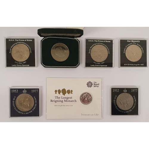 196 - GB - A Collection of Proof Crowns - 1977 Elizabeth II Silver Jubilee x 2; 1980 The Queen Mother 80th... 