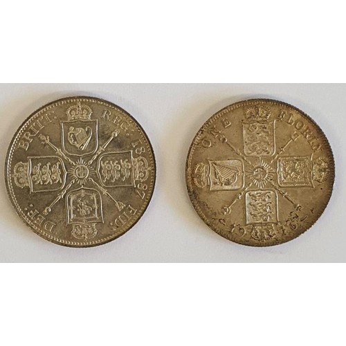 202 - GB - 1887 Silver Florin; and a 1916 Silver Florin (2)