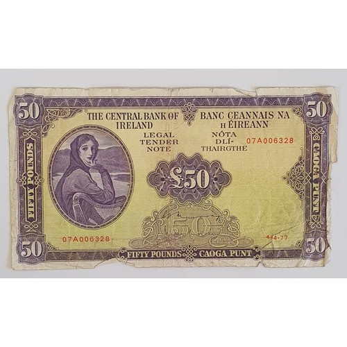 214 - Ireland A Series (Lady Lavery) &pound;50 Bank Note, 4-4-77