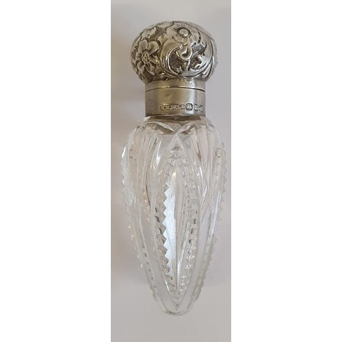 226 - Very Fine Victorian Silver Mounted Tear Drop Scent Bottle. Hallmarked Birmingham 1887 by G E Walton ... 