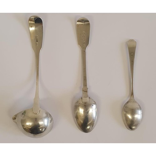 230 - Hallmarked Irish Silver - Georgian Sauce Ladle c.1813 by John Power; a Victorian Spoon and a later s... 