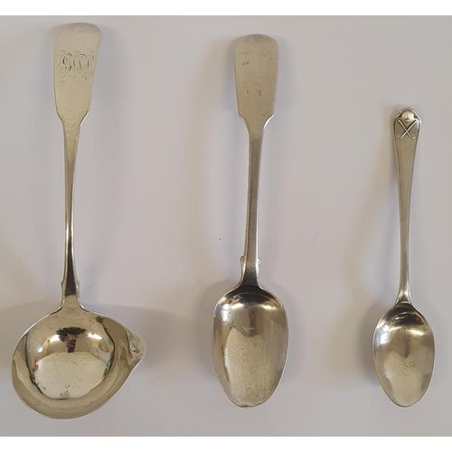230 - Hallmarked Irish Silver - Georgian Sauce Ladle c.1813 by John Power; a Victorian Spoon and a later s... 