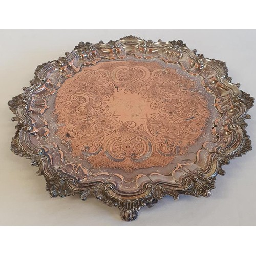 237 - Highly Decorative Heavy Silver Plate Serving Tray with shaped rim and engraved centre panel and all ... 