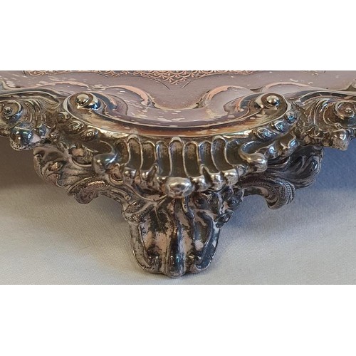 237 - Highly Decorative Heavy Silver Plate Serving Tray with shaped rim and engraved centre panel and all ... 