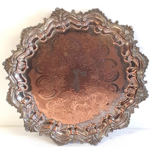 237 - Highly Decorative Heavy Silver Plate Serving Tray with shaped rim and engraved centre panel and all ... 
