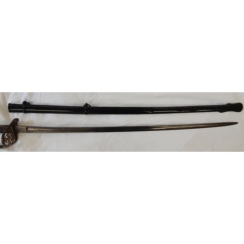 292 - British Rifle Officer's Sword, 1827 Pattern Sword with gilt decorated hilt and in Steel Scabbard