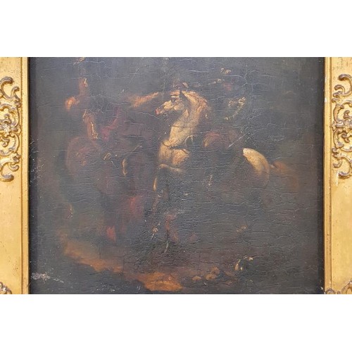 440 - 19th Century Oil on Panel Painting of Two Soldiers Fighting on A Hill Path in a fine quality gilded ... 