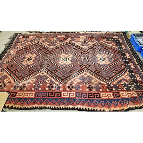 456 - Large Antique Geometric Pattern Kilim Rug, c.13.5ft x 8.5ft