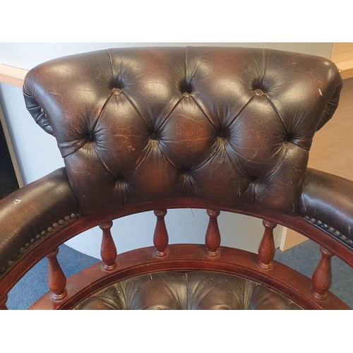 472 - Vintage Leather Chesterfield Style Desk Chair with Tilt and Swivel Mechanism