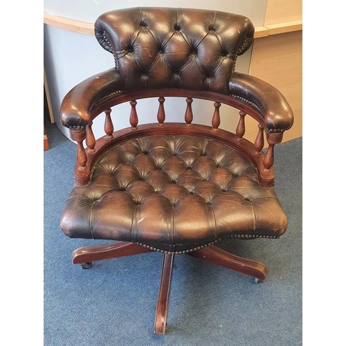 472 - Vintage Leather Chesterfield Style Desk Chair with Tilt and Swivel Mechanism