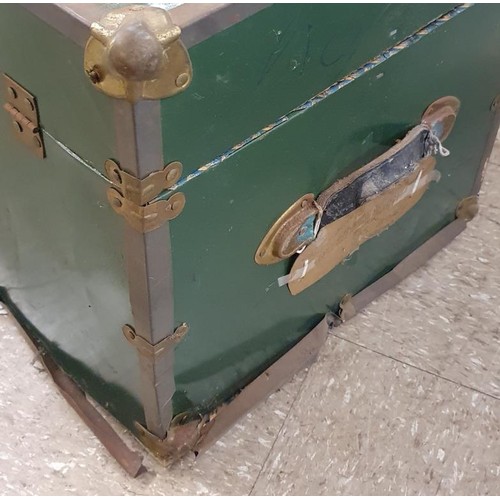 476 - Metal Bound Cabin Trunk (A/F) with labels, c.30.5in wide, 17in tall and 16in deep