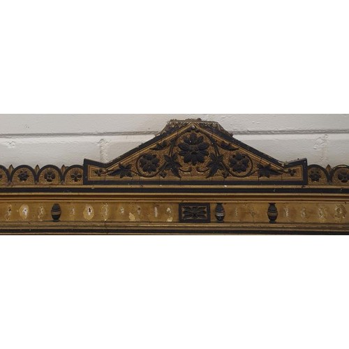 482 - 19th Century Aesthetic Movement, Gilt and Ebonised Decorated Overmantle Mirror (original pane), (A/F... 