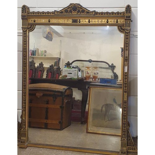 482 - 19th Century Aesthetic Movement, Gilt and Ebonised Decorated Overmantle Mirror (original pane), (A/F... 