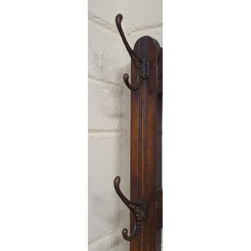 484 - Impressive Edwardian Oak and Tile Back Hallstand with glove drawer, c.38in wide, 90in tall