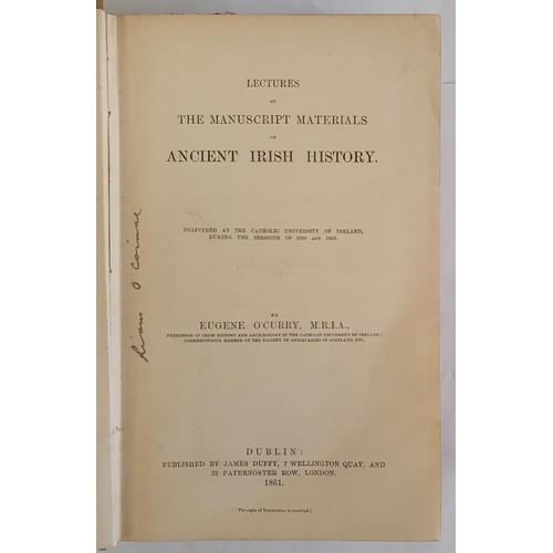 139 - Eugene O'Curry.Lectures on the Manuscripts of Ancient Irish History.1861.1st. With 26 lithograph pla... 