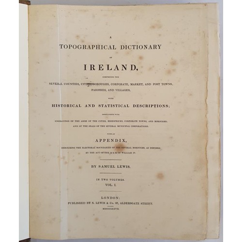 154 - Lewis, Samuel. A Topographical Dictionary of Ireland. 1837. 2 vol. Set. Fine original cloth