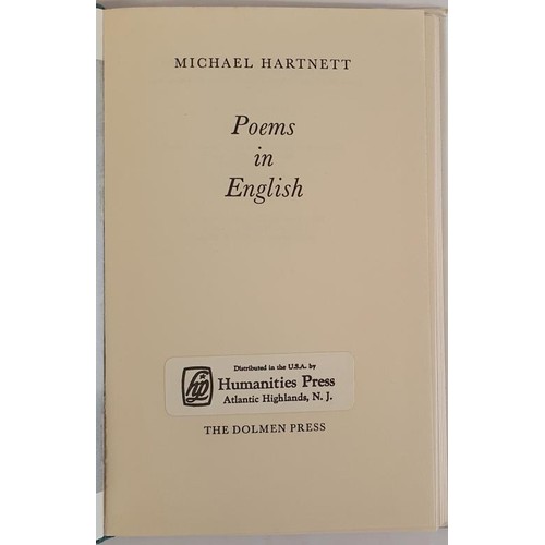 218 - Poems in English Hartnett, Michael Published by Dolmen Press, 1977. 1st Ed . HB DJ