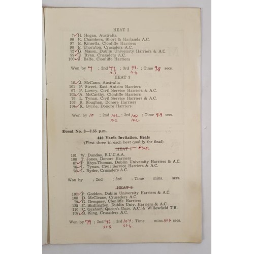 347 - Rare Sports Programme. Amateur Athletic Union International Track and Field Clonliffe Stadium, Santr... 