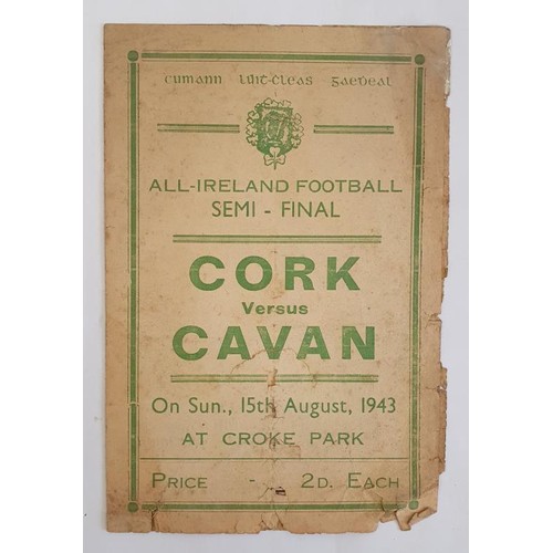 349 - 1943 All-Ireland Semi-Final Gaelic Football Programme. . Croke Park, Cork v. Cavan. Original printed... 