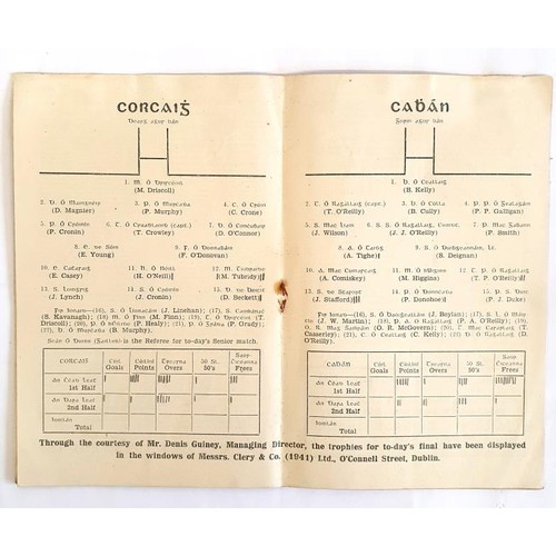 350 - 1945 All-Ireland Gaelic Football Programme. . Croke Park, Cork v. Cavan. Illustrated. Original print... 