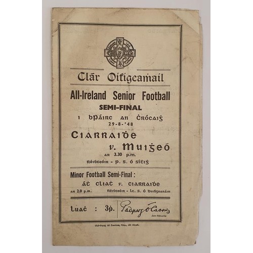 351 - 1948 All-Ireland Semi-Final Gaelic Football Programme. . Croke Park, Kerry v. Mayo. Original printed... 