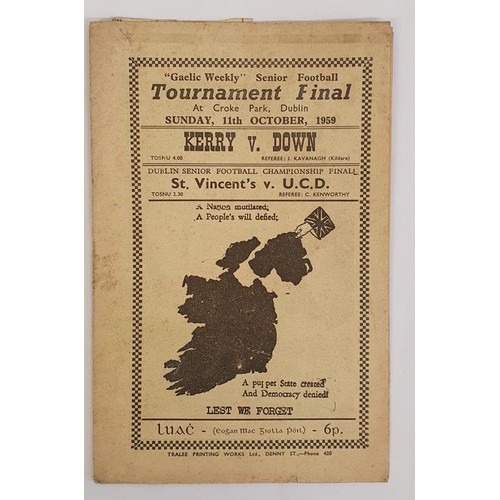 353 - Scarce Programme, Double Bill].Gaelic Weekly. Senior Football Final at Croke Park, October 1959 Kerr... 