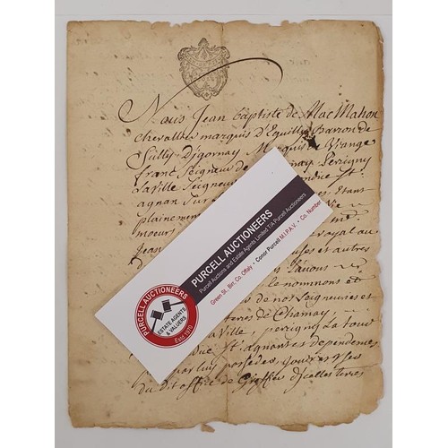 396 - Historical rarity. Appointment document of Jean Baptiste de MacMahon chevalier marquis D’Equil... 